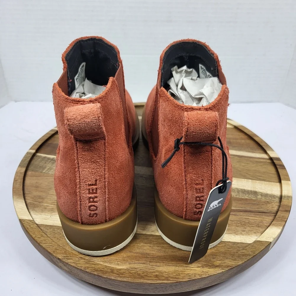 Sorel Hi-Line Chelsea Boots Waterproof Suede Rust Orange Women's Size 6.5 NL4815